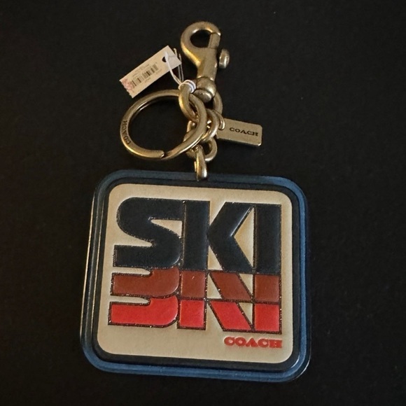 Coach Ski Patch Bag Charm Keychain Brass/Ivory/Orange Multi Smooth Leather NWT - Picture 5 of 12